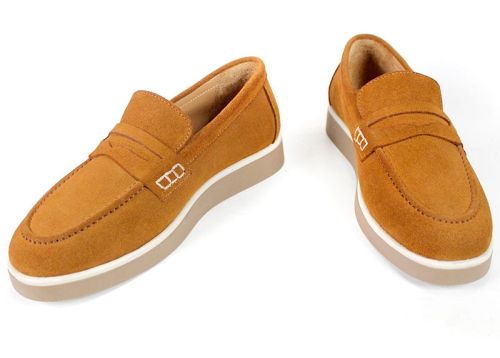 Mocasini damă din piele întoarsă naturală maro deschis – Vero Lume
