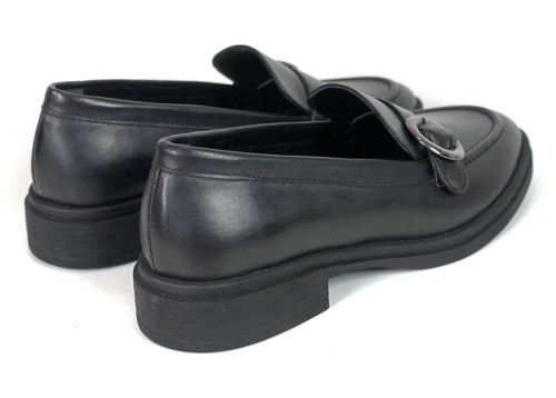 Mocasini negri de damă cu talpă ușoară din piele naturală