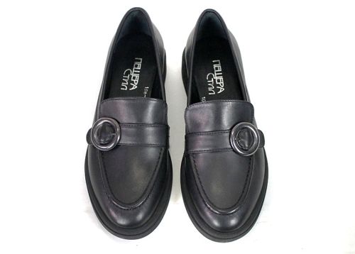 Mocasini eleganți de damă din piele naturală cu accesoriu metalic