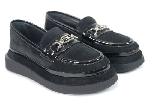 Mocasini damă Valentina Ricci din piele naturală velur și lac