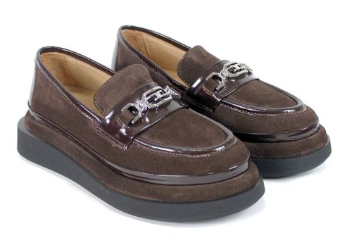 Valentina Ricci Women's Suede & Patent Leather Loafers – Dark Brown with Lightweight Platform