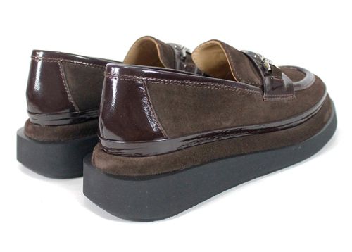 Valentina Ricci Women's Suede & Patent Leather Loafers – Dark Brown with Lightweight Platform