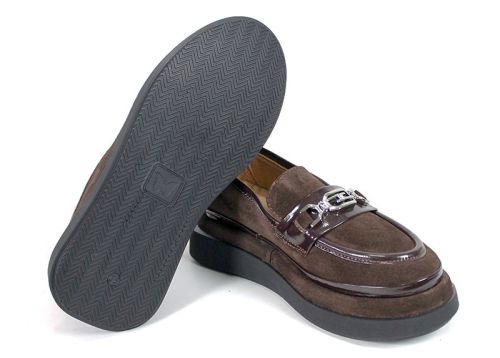 Valentina Ricci Women's Suede & Patent Leather Loafers – Dark Brown with Lightweight Platform