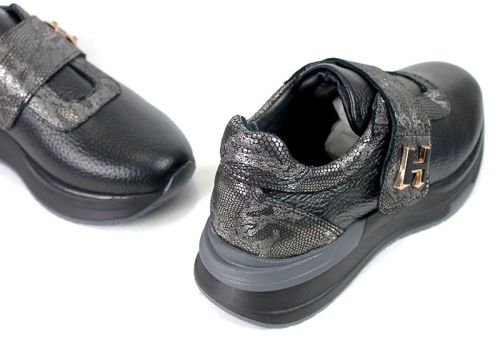Sneakers damă din piele naturală cu detalii snake argintii