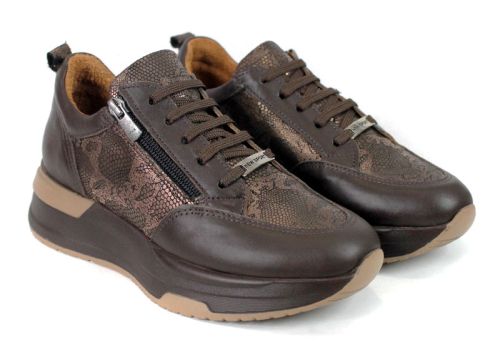 Sneakers damă Bianca Morelli din piele naturală cu imprimeu snake bronz