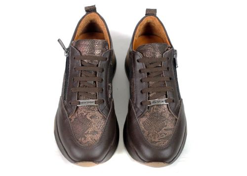 Sneakers damă Bianca Morelli din piele naturală cu imprimeu snake bronz
