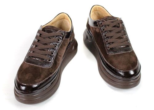 Pantofi damă maro din velur natural și piele naturală PÉSHTERA™