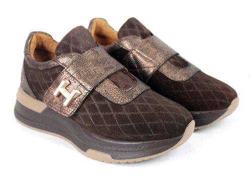 Helena Monteiro – Pantofi sport damă maro din velur natural cu închidere velcro