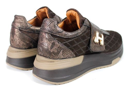 Helena Monteiro – Pantofi sport damă maro din velur natural cu închidere velcro