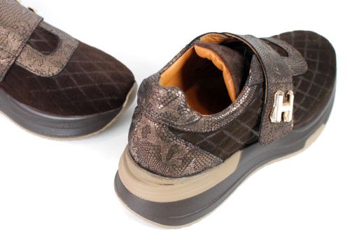 Helena Monteiro – Pantofi sport damă maro din velur natural cu închidere velcro