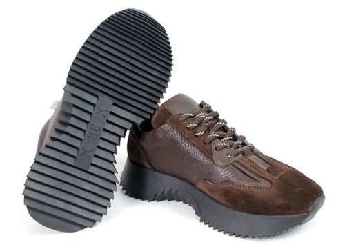 Pantofi sport damă maro închis din piele naturală cu talpă sport
