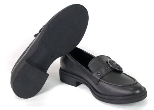 Mocasini damă negri cu cataramă decorativă