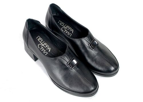 Alessia Romano – Pantofi casual de damă din piele naturală negri, cu toc mediu