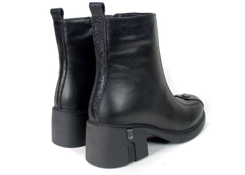 Elena Marconi – Women's Black Leather Ankle Boots with Embossed Patent Leather