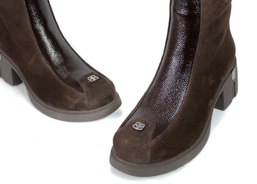 Elegant dark brown suede ankle boots Elena Marconi.