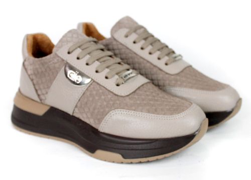 Lucia Ferraro – Pantofi sport de damă din piele întoarsă naturală embosată și piele naturală, culoare taupe