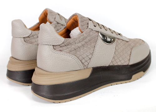 Pantofi sport de damă din piele întoarsă embosată și piele naturală taupe.