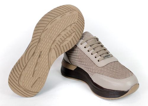 Lucia Ferraro – Pantofi sport de damă din piele întoarsă naturală embosată și piele naturală, culoare taupe