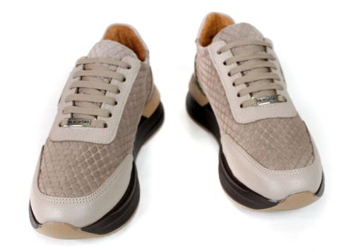 Lucia Ferraro – Pantofi sport de damă din piele întoarsă naturală embosată și piele naturală, culoare taupe