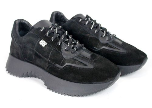 Valeria Conti – Sneakers damă din piele întoarsă naturală, negri