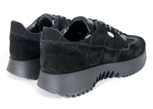 Valeria Conti – Sneakers damă din piele întoarsă naturală, negri