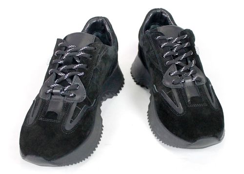 Valeria Conti – Sneakers damă din piele întoarsă naturală, negri