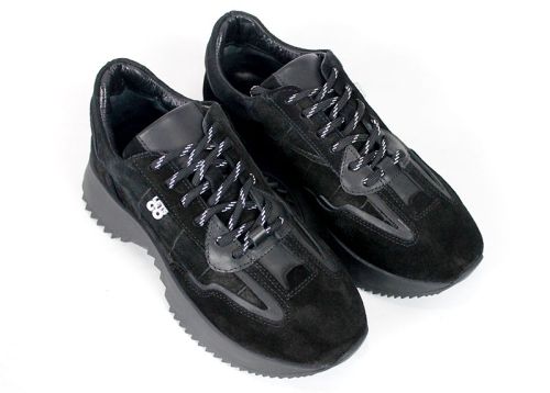 Valeria Conti – Sneakers damă din piele întoarsă naturală, negri