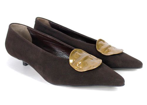 Carlotta Ricci – Pantofi eleganți de damă din piele întoarsă naturală maro închis