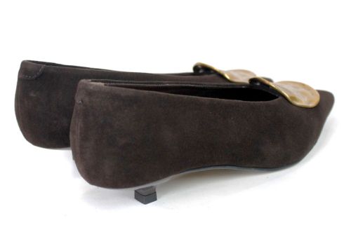 Carlotta Ricci – Pantofi eleganți de damă din piele întoarsă naturală maro închis