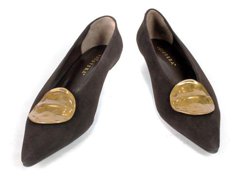 Carlotta Ricci – Pantofi eleganți de damă din piele întoarsă naturală maro închis