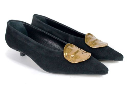 Pantofi eleganți de damă din piele întoarsă naturală neagră – Carlotta Ricci