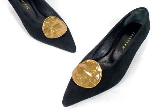 Pantofi eleganți de damă din piele întoarsă naturală neagră – Carlotta Ricci
