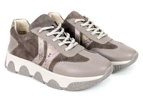Gabriella Conti – Sneakers de damă din piele întoarsă naturală și piele naturală în culoarea taupe