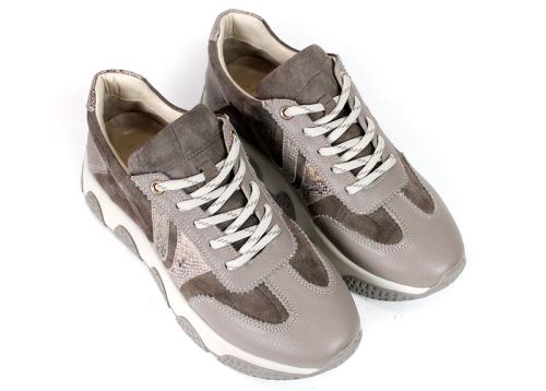 Gabriella Conti – Sneakers de damă din piele întoarsă naturală și piele naturală în culoarea taupe