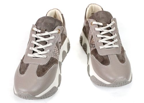 Gabriella Conti – Sneakers de damă din piele întoarsă naturală și piele naturală în culoarea taupe