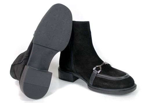 Eleganza Ghete Elegante de Damă din Piele Întoarsă Naturală Neagră cu Toc Jos