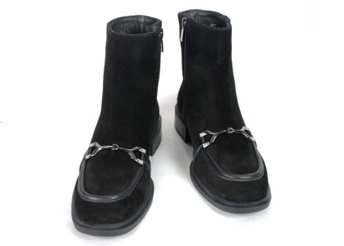 Eleganza Ghete Elegante de Damă din Piele Întoarsă Naturală Neagră cu Toc Jos