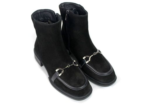 Eleganza Ghete Elegante de Damă din Piele Întoarsă Naturală Neagră cu Toc Jos