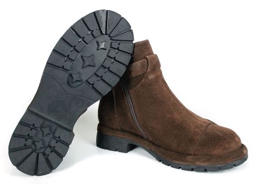 Noir Stella – Botine de damă de iarnă din piele întoarsă naturală maro închis, cu căptușeală călduroasă