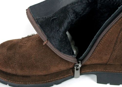 Noir Stella – Botine de damă de iarnă din piele întoarsă naturală maro închis, cu căptușeală călduroasă
