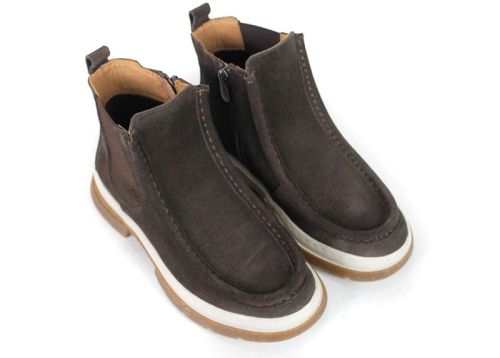 Mara Vellini – Botine de damă din piele întoarsă naturală maro închis, stil sport-casual