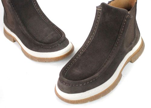 Mara Vellini – Botine de damă din piele întoarsă naturală maro închis, stil sport-casual
