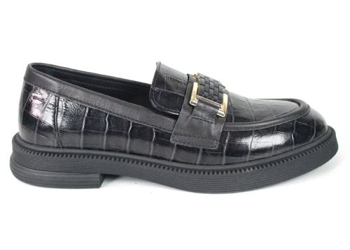 Mocasini de damă Terra Classica din piele naturală neagră cu imprimeu croco