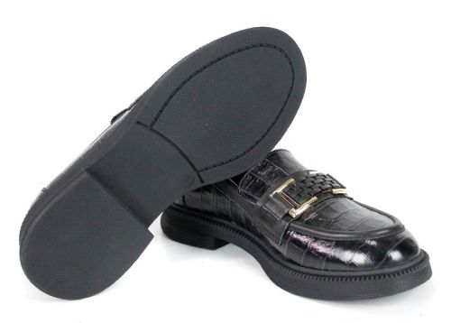 Mocasini negri de damă din piele Terra Classica cu ornament metalic