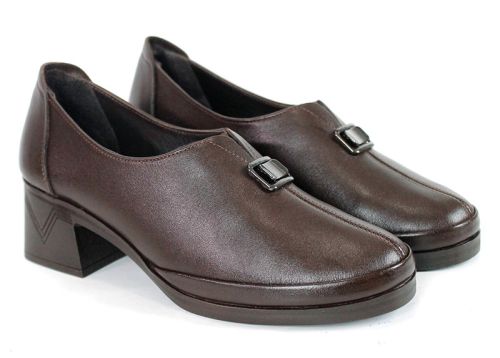 Pantofi casual de damă Alessia Romano – piele naturală maro închis, cu toc mediu
