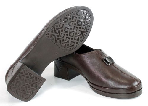 Pantofi casual de damă Alessia Romano – piele naturală maro închis, cu toc mediu