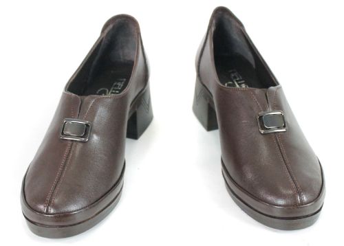 Pantofi casual de damă Alessia Romano – piele naturală maro închis, cu toc mediu