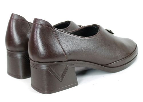 Pantofi casual de damă Alessia Romano – piele naturală maro închis, cu toc mediu