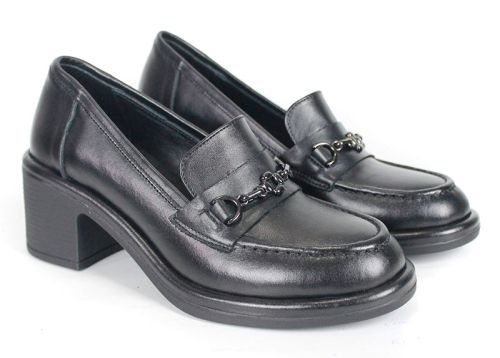 Mocasini de damă Giulia Moretti – piele naturală neagră, cu toc mediu