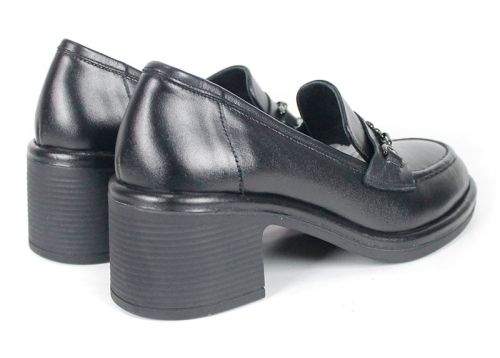 Mocasini de damă Giulia Moretti – piele naturală neagră, cu toc mediu